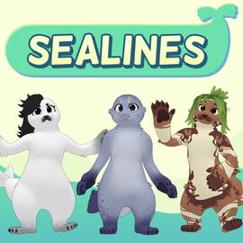 Sealines logo, with 3 anthropomorphic seals below it